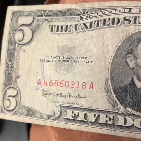 1963 Bill $5 Red Seal# A 46860318 A #205945538085 - Picture 3 of 5